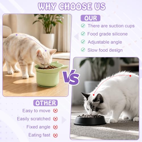 2 Pack Silicone Cat Slow Feeder,Tilted Design with Non Slip Base
