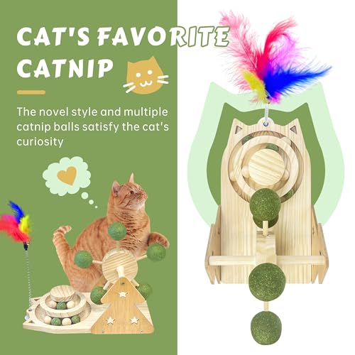 3-in-1 Cat Scratcher Toy ；with 1.96in Catnip Balls Windmill Turntable 、0.78in Catnip Balls for cat Ball Track and cat Feather Toy