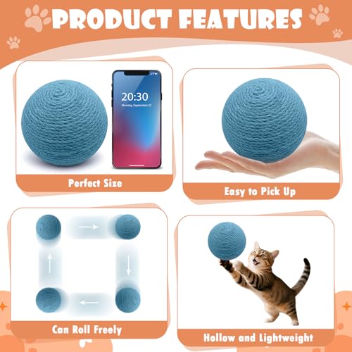 4-Inch Sisal Cat Ball Toy, Interactive Natural Cat Scratching Ball, Perfect Scratcher for Cats' Exercise and Fun (Blue) - color: Blue
