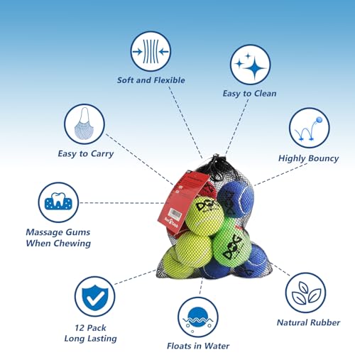 INSUM Tennis Balls for Dogs, 12 Pack Colorful Dog Toys Balls - size: Small