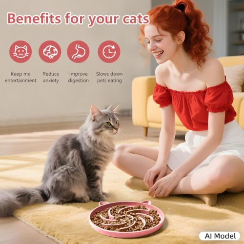 2Pcs Silicone Slow Feeder Cat Bowl,Puzzle Feeder,Interactive Toys,Slow Feeding cat Bowl Suitable for All Dry and Wet Foods,Easy to Clean Silicone Bowls(Grey and Pink) - size: Grey / Pink