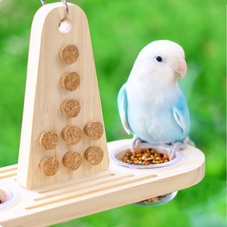 Bird Feeding Dish 2pcs Cups Bowl Clamp Holder Coop Cup, with Foraging Smart Toy 9pcs Soft Corks for Small to Regular Size Parrot Cockatiel Birds