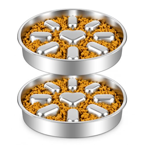 Slow Feeder Dog Bowls with Non-Slip Mat, Stainless Steel Metal Slow Feeder for Small & Medium Dogs, 2 Cups Pet Bowl for Slows Down Eating, Dishwasher Safe, Anti-Gulping Dog Bowl -2 Pack - size: 2 Cup 2 Pack
