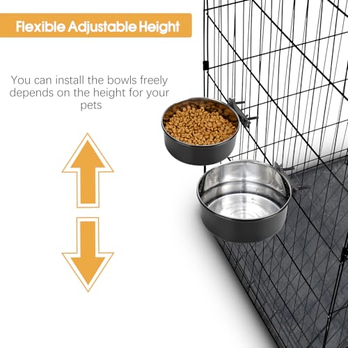2 Pcs Stainless Steel Large Dog Crate Food Water Bowl, 56 & 41 OZ - color: Black, size: L (56 & 41 OZ)