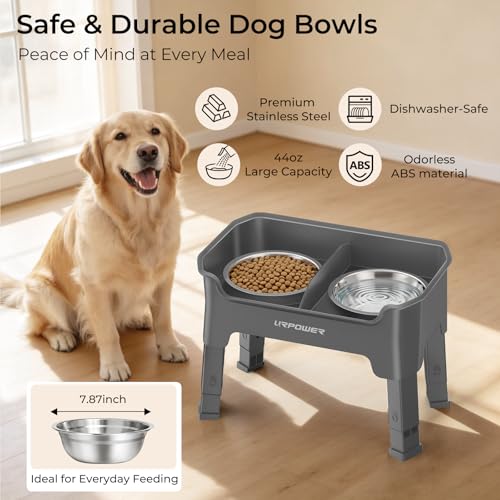 URPOWER Mess Proof Elevated Dog Bowls, Splash Guard Raised Bowl Stand - color: Grey, size: Medium