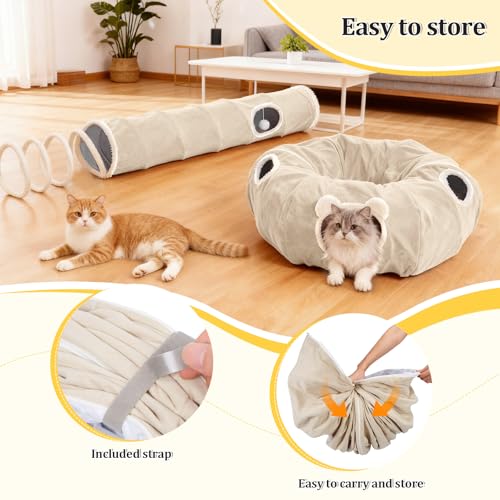 Ownpets 2-in-1 Cat Tunnel Large Lollipop Collapsible Cave Plush,12"D, Beige - color: Beige