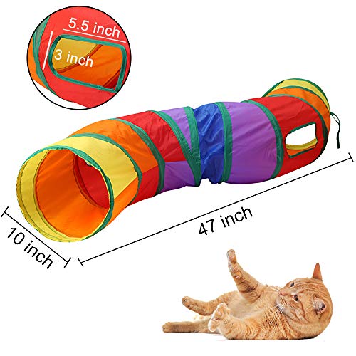 Andiker Cat Tunnel, S-Shape Cat Tube Collapsible Kitten Play Toy with 2 Side Holes for Kitten Exercising Hiding Training and Running Cats Toy for Indoor Cats(Multi-Colored) - color: Multi-colored
