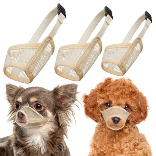 LUCKYPAW Mesh Dog Muzzle Suits for Small Dogs Breathable Dog Muzzle Set - size: Small 3 PCS(XXS-S)