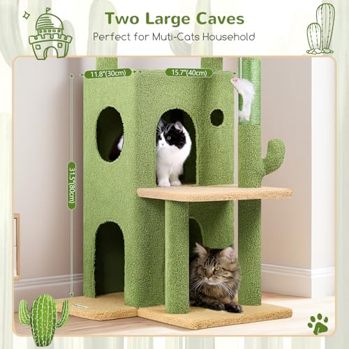 Globlazer Cactus Cat Tree Tower for Indoor Cats Large Adult, FC50, Green - color: Cactus, size: XL