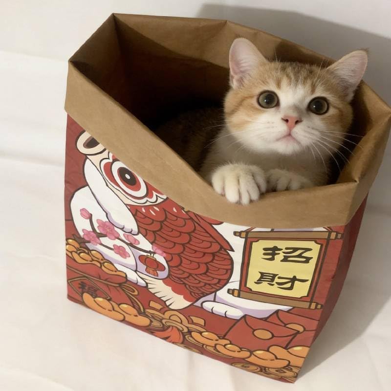 Cat Kraft Paper Tunnel Bag Toy Hide & Seek,Lucky Cat Bag - color: Lucky Cat bag