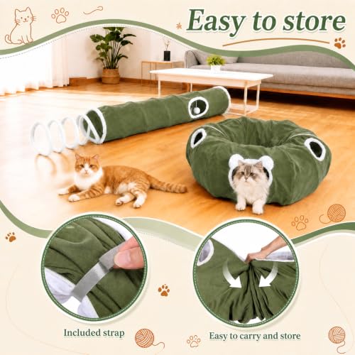 Ownpets 2-in-1 Cat Tunnel Large Lollipop 12"D Collapsible Cave Plush, Green - color: Green