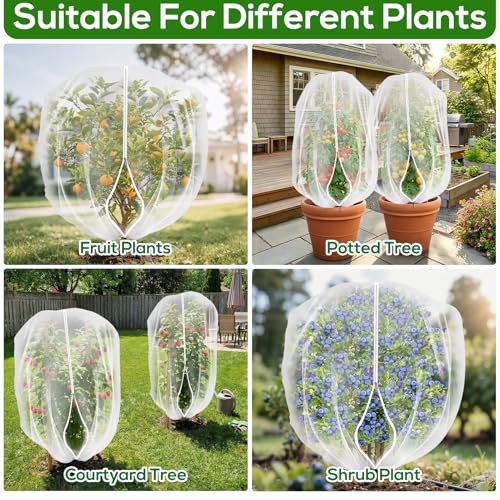 2 Pack 4 x 5 ft Fruit Tree Netting Covers with Zipper and Drawstring - size: 5 x 4FT/2Pack