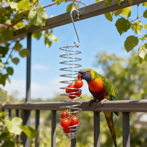 Bird Foraging Toy, Steel Holder for Bird Cage Accessories Hanging Fruit Vegetable Feeder for Parrot Cage Parakeet - size: Average