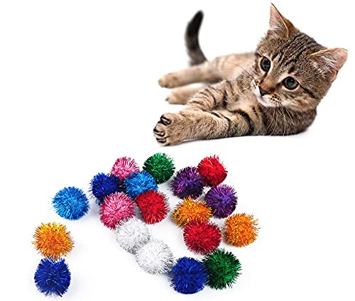 VOVIGGOL 20 Pack 2 Inches Sparkle Balls for Cats, Large Size, Glitter Pom Poms Fuzzy Balls for Cats, Kitten Indoor Assorted Color Random - color: 20 Cat Sparkle Ball