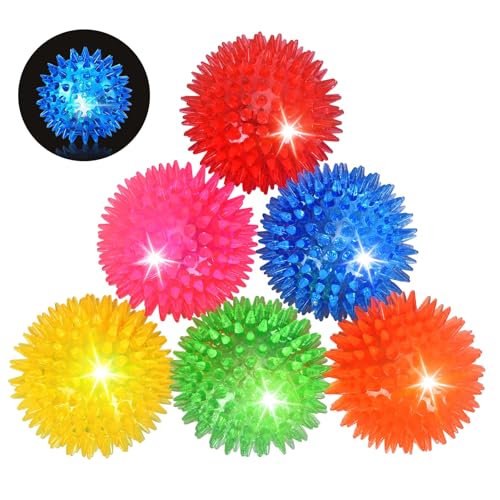 Novkin 6 Pack 2.5" LED Light Up Dog Balls, Squeaky Spiky Dog Toys for Aggressive Chewers, Durable Glow in The Dark Interactive Fetch Balls for Small Medium Large Dogs, Floating & BPA Free Non-Toxic - size: 2.5''