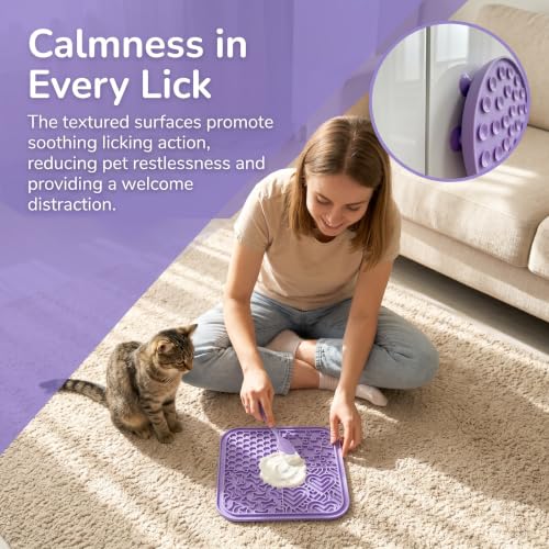 YCT Dog Cat Lick Mat and Slow Feeder Bowl Set, Thickened Food Grade Silicone with Strong Suction Cups, Anxiety Relief Calming Lick Pad for Bathing Grooming Training - color: Purple