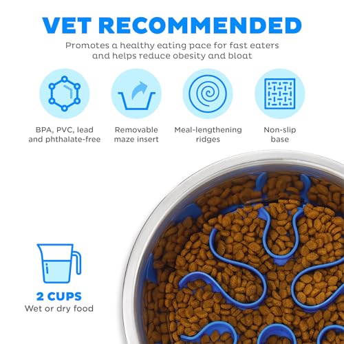Outward Hound Fun Feeder Stainless Steel Slo Bowl for Dogs, 8.3", Medium (Pack of 12) - color: Stainless Steel, size: Medium (Pack of 12)