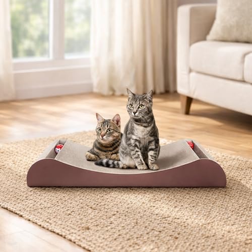 Simple Delxue Cat Scratcher Cardboard Lounge Bed with Bell Ball Toy, 30 Inches Large Horizontal Cat Scratcher Pad, 100% Recyclable & Reversible Durable Cardboard Scratching Board for Indoor Cats - color: Loubge Bed-Ball