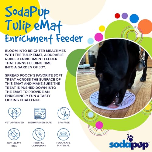 SodaPup Tulip eMat – Durable Enrichment Feeder Made in USA from Non-Toxic, Pet-Safe, Food Safe Rubber for Mental Stimulation, Avoiding Overfeeding, Fresh Breath, Digestive Health, Calming, & More - color: Tulip eMat Pastel Purple