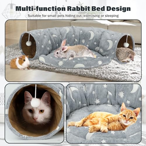 BWOGUE Bunny Tunnel Bed, 2-in-1 Collapsible Rabbit Tunnel Hideout with Mat - color: Grey