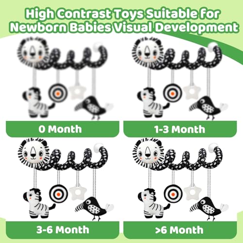 Black White High Contrast Baby Carseat Toy for Newborns 0-6 - style: Lion