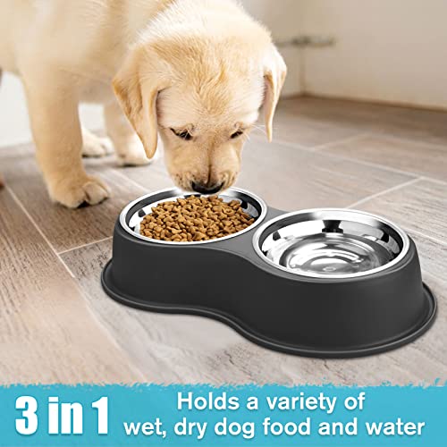 Epetslove Stainless Steel Dog Bowls Double Non-Slip Dog Water and Food Bowl - color: 1.Black, size: Medium-18oz