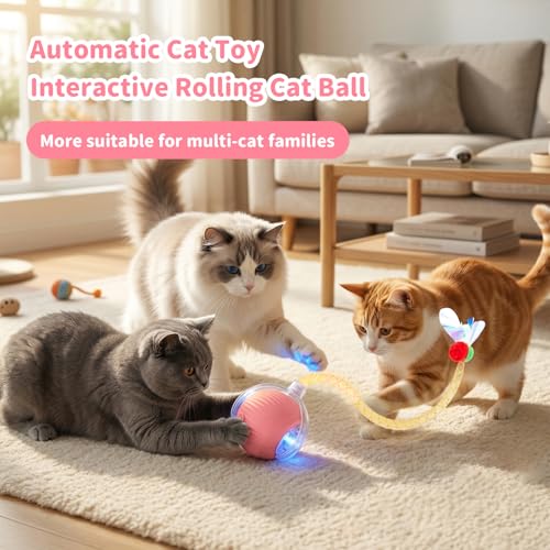 Cat Toys for Indoor Cats Smart Automatic Ball Moving Chase Dogs Toy, Pink - color: B3-Pink Dragonfly