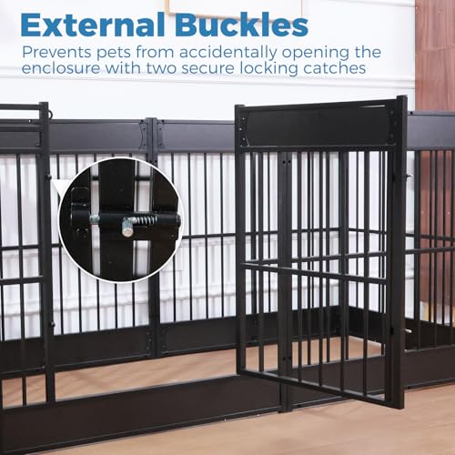 Furniture Style Dog Playpen, 35.4" Tall Indoor Dog Pen with Wood Panels - color: Black, style: 6 Panels (35.4" High)