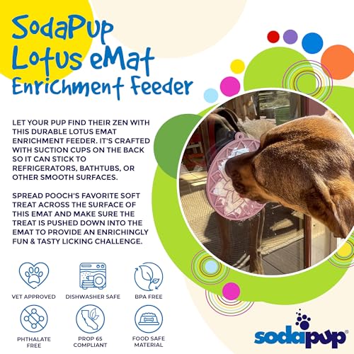 SodaPup Lotus eMat – Durable Enrichment Feeder Made in USA from Non-Toxic, Pet-Safe, Food Safe Rubber for Mental Stimulation, Avoiding Overfeeding, Fresh Breath, Digestive Health, Calming, & More - color: Lotus eMat Light Pink