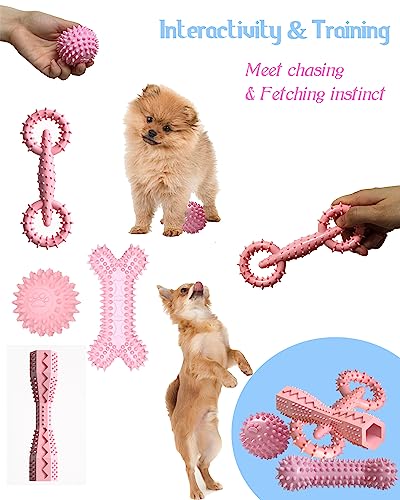 4 Pack Puppy Teething Chew Toys for Small Medium Dogs Pink Girl Dog Toy Set - color: Pink, size: Small