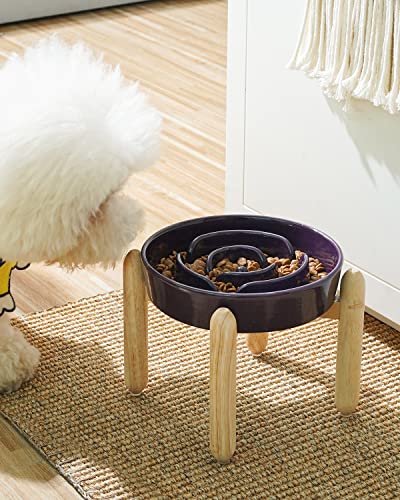 LE TAUCI Ceramic Slow Feed Dog Bowls, Elevated for Small and Medium Breed Dogs, Anti-Gulping Pet Feeding Dishes, Maze Purple, 1.5 Cups - color: Maze Purple+Stand, size: M-1.5 Cups