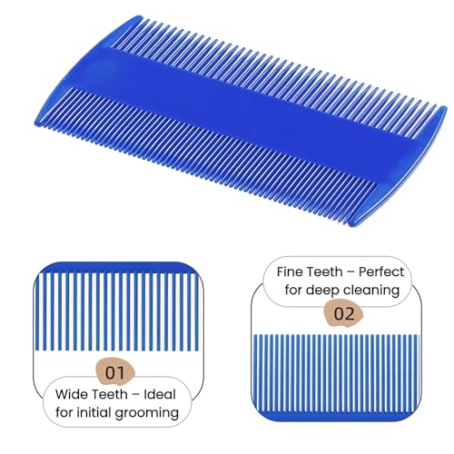 MEDUWEDU 5 Pack Flea & Lice Comb Set for Cats, Dogs & Kids – Stainless Steel Fine Tooth Nit Comb Kit with Double-Sided Tear Stain Remover, Grooming Brush & Peine para Piojos for Thick Hair (Blue) - color: Blue