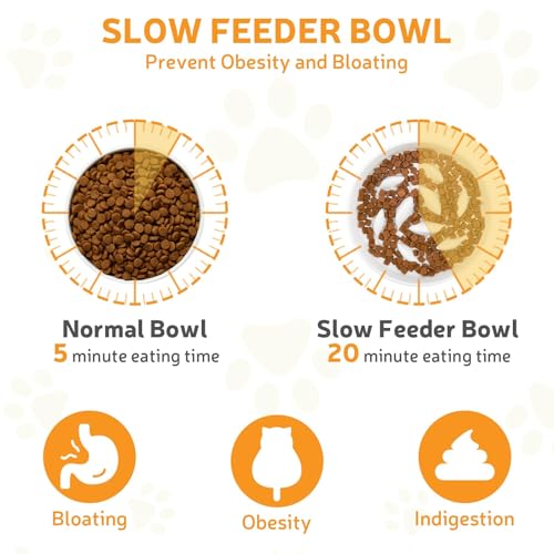 Raised Ceramic Slow Feeder Cat Bowl 6.3" Wide with Stand (1 Pack) - color: Raised Slow Feeder Bowl (1 Pack)