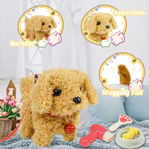 Plush Toys Walking Dog Toys that Can Walk, Bark and Wag Tail,Interactive Electronic Pet Toys Puppy with Leash,Easter Christmas Birthday Gift for Toddlers Kids - color: Teddy Dog