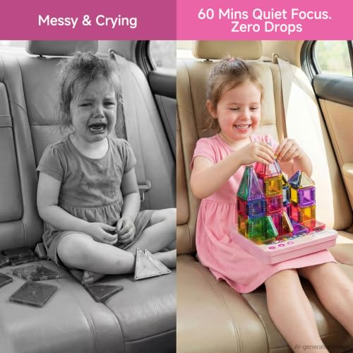 Mini Magnetic Tiles for Girls Travel in Tin Box to Stop Crying - style: Pink 60PCS