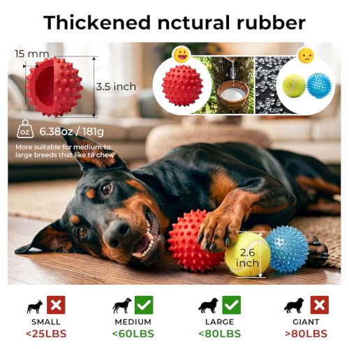 3.5''Durable Squeaky Dog Ball for 25-80lbs Aggressive Chewers - color: 1 PC-Beef-Red