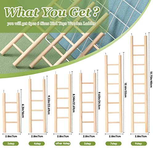 Kigeli 6 Pcs Bird Ladders for Cockatiels, Wooden Ladders for Bird Cages