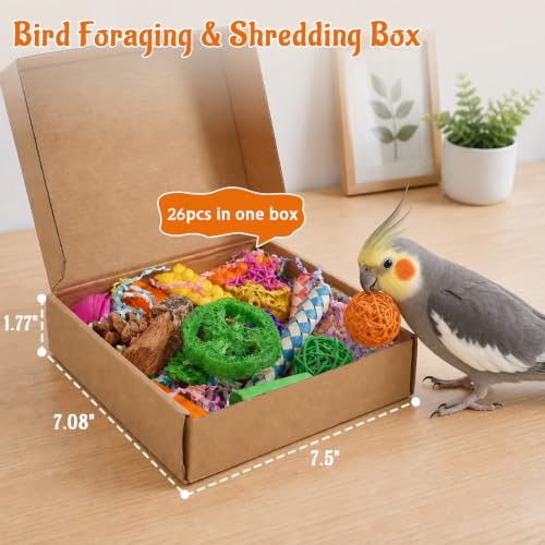 Bird Foraging Toys Box,26pcs Colorful Shredding & Chewing Toys