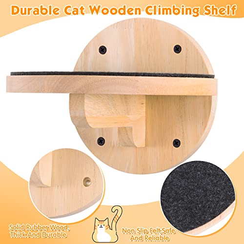 Maitys 6 Pcs Cat Wall Mounted Shelves, Cat Wall Furniture with Scratching Non Slip Felt, Shelves Climbing Steps, Thick Secure Solid Wood Floating Shelf for Sleeping Playing Lounging(Semicircle) - style: Semicircle