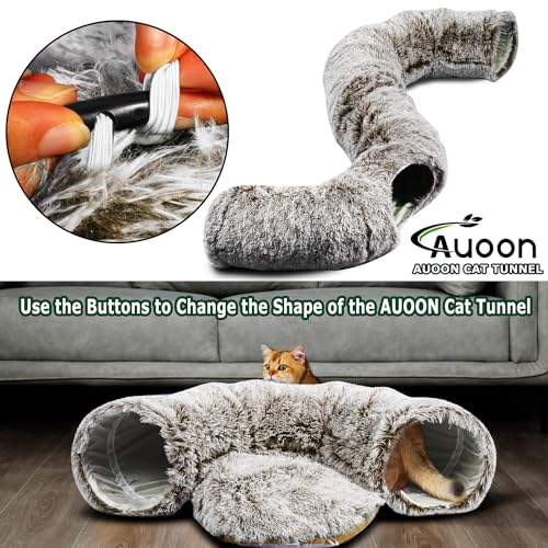 AUOON Plush Cat Tunnel Bed for Indoor Cats, 36" L x 36" W x 11.5" H, Brown - color: Brown