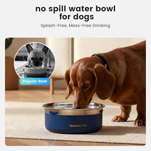 Gardner Pet Slow Water Bowl for Dogs, Stainless Steel Dog Water Bowl, 2L - color: Blue, size: Small (2L)