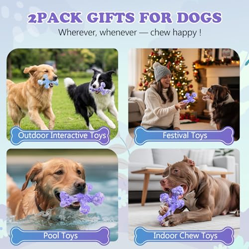 2Pack TreeBone Indestructible Dog Chew Toys for Aggressive Chewers - color: LightBluePurple