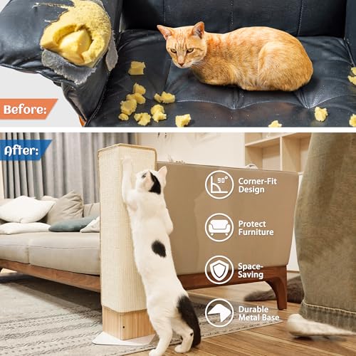PETKARAY Couch Corner Cat Scratcher, 28" Corner Scratching Post Wall Scratcher, Sisal Furniture Protector for Sofa with Reversible Base, Large - size: Large