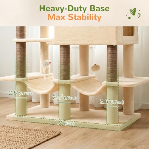 Globlazer 81in Multi-Level Larger Cat Tree Tower Condo Indoor Furniture Activity Center with Oversized Plush Cat Bed/Baskets/Full-Sisal Scratching Posts and Hammock/S81/Beige - color: Beige, size: 81 Inch