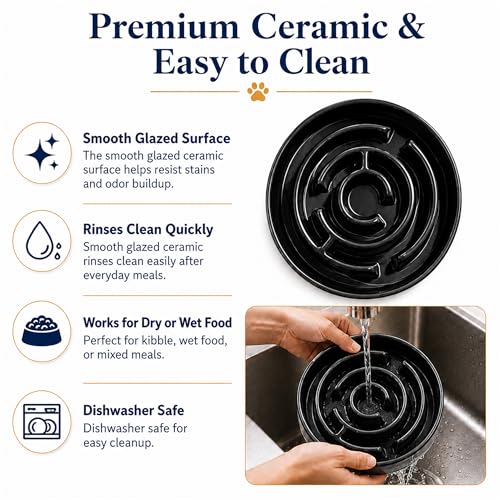Ceramic Slow Feeder Dog Bowl, 1.5 Cup Puzzle Dish for Small Medium Dogs - color: Ceramic-Black