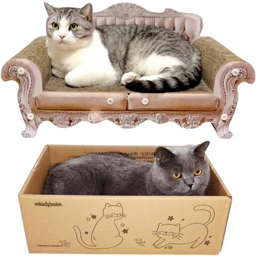 miwoowim Royal Cat Scratcher Sofa & Box, Durable Cardboard Furniture Guard