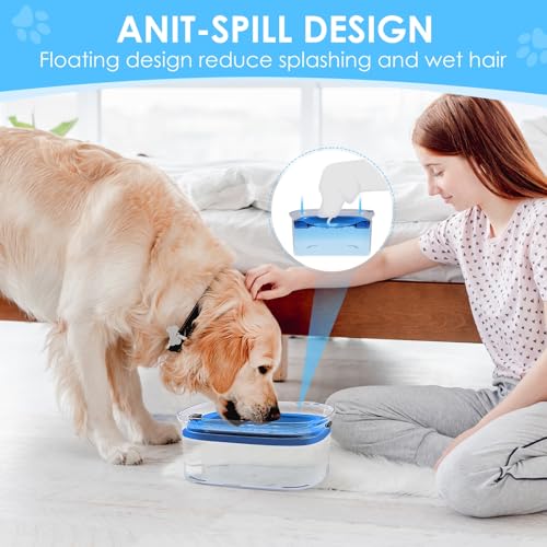 AONKEY 3L No Spill Dog Water Bowl with Slow Drinking Disk(Navy Blue) - color: Navy Blue