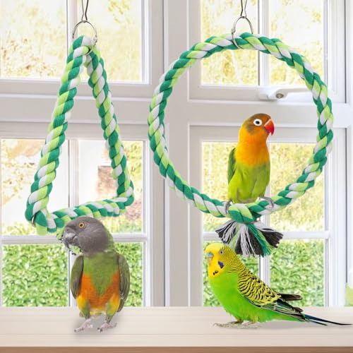 Wontee Bird Swing Bird Rope Perch Parrot Climbing Stand for Parakeets Budgies Cockatiel Conure Quaker Caique (S(5.9IN, 7.1IN)) - size: S(5.9IN, 7.1IN)