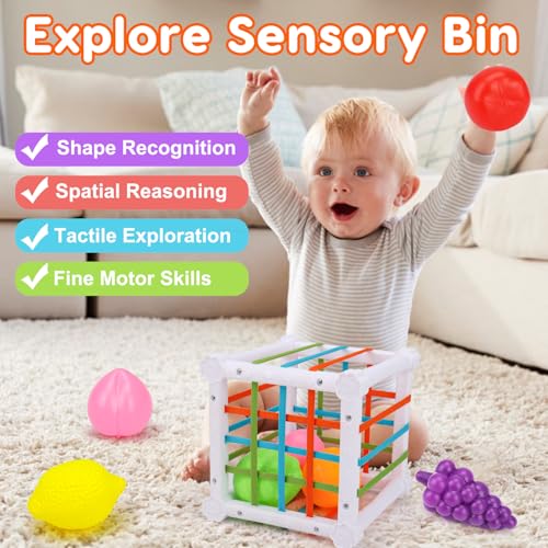 Qirptey Montessori Baby Toy,Stacking Cups Blocks Sensory Bin Teething Toys