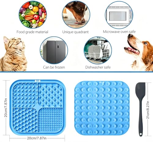 Licking Mat for Dogs & Cats with Suction Cups, 1 Pack Square Silicone Dog Slow Feeder Lick Pat for Anxiety Relief, Dog Toys to Keep Them Busy, Pets Bathing Training Grooming Mat 7.8 * 7.8 inches - color: 1Pack-Blue